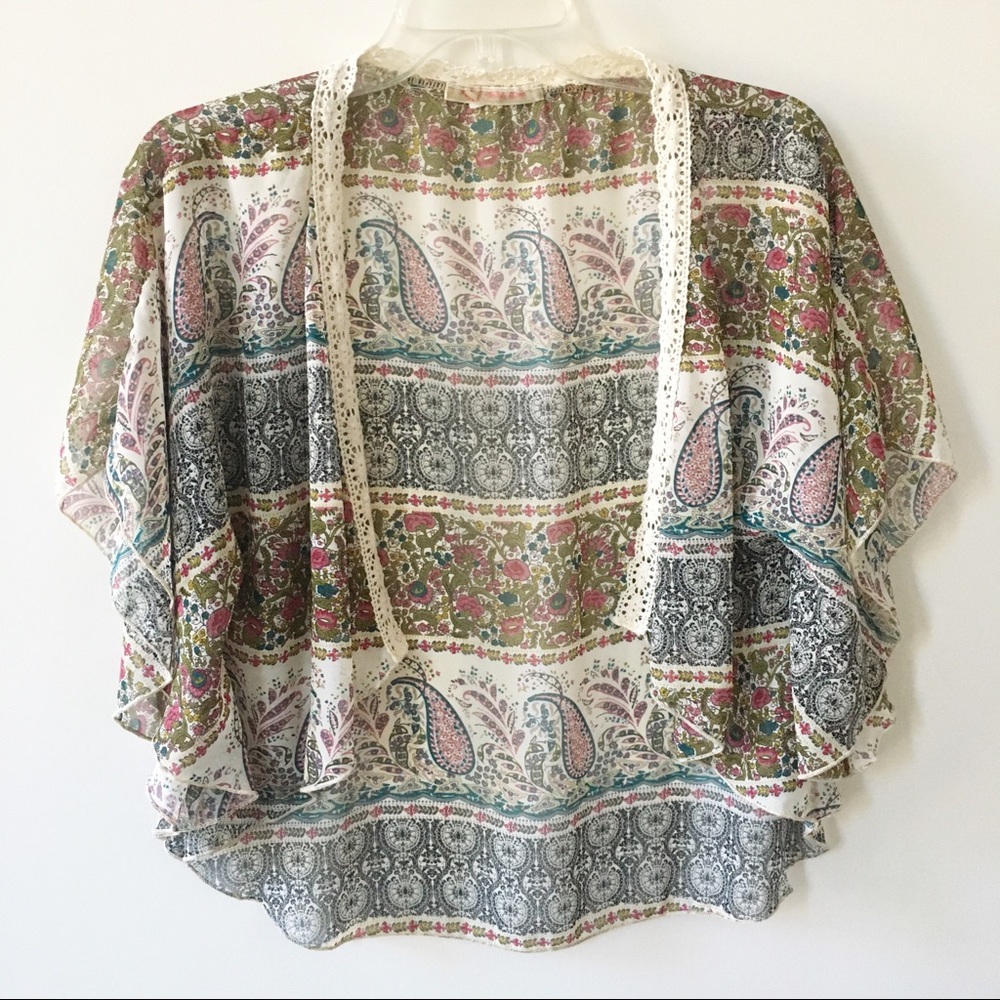 Boho Floral Sheer Open Front Cardigan - (M)